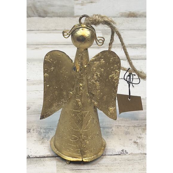 Angel Gold TEXTURED METAL ANGEL HOLDING A Star HOLIDAY BELL Christmas - Picture 3 of 6